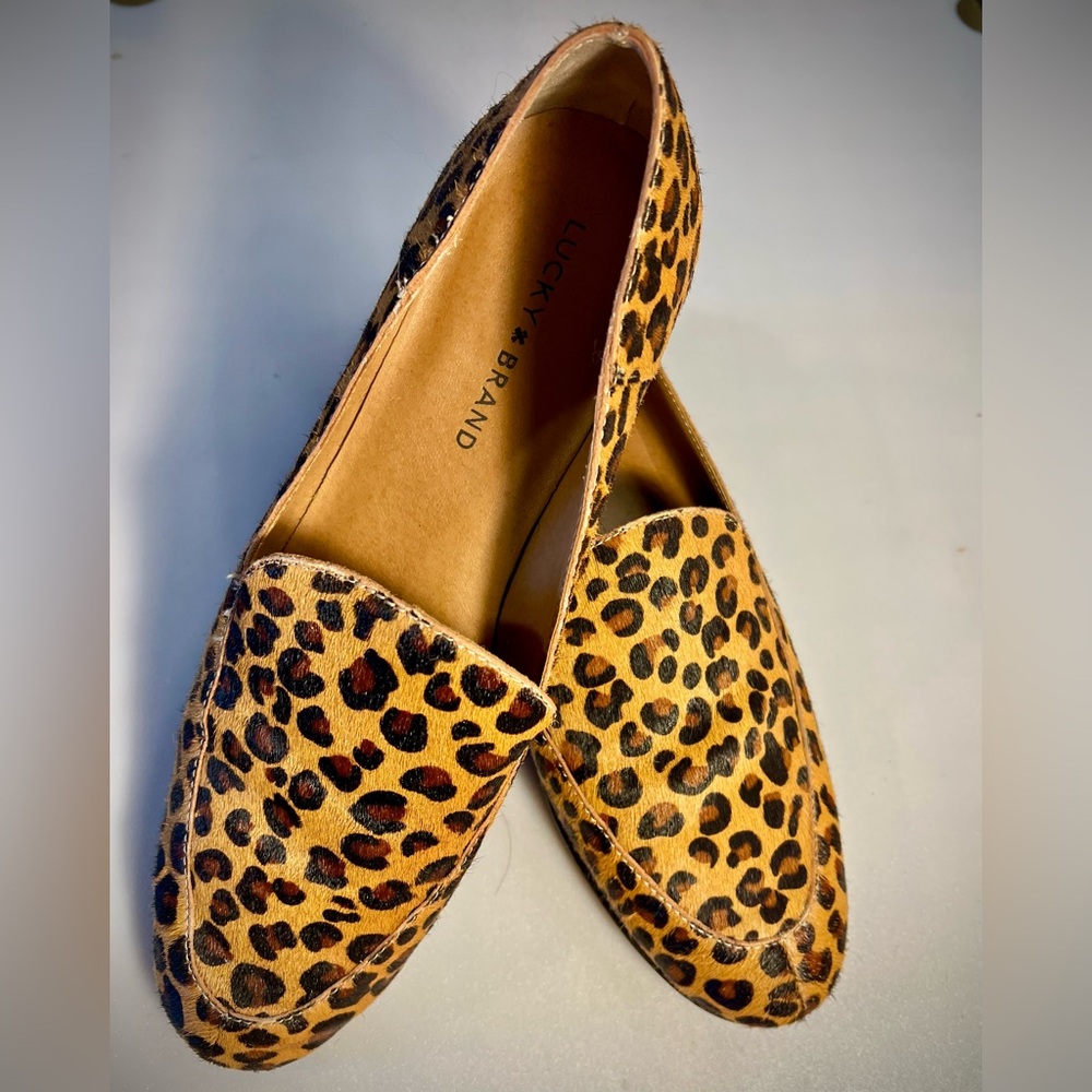 Lucky Brand Cambryn Leopard Animal Hyde Loafers Flats Sz 10